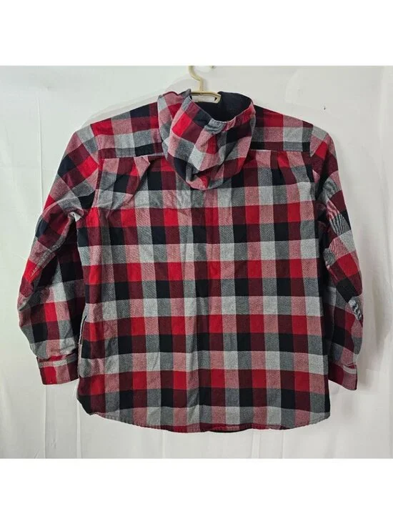 Eddie Bauer Shacket Mens XL Red Plaid Hoodie Button Up Jacket Outdoor Cotton - Picture 2 of 15